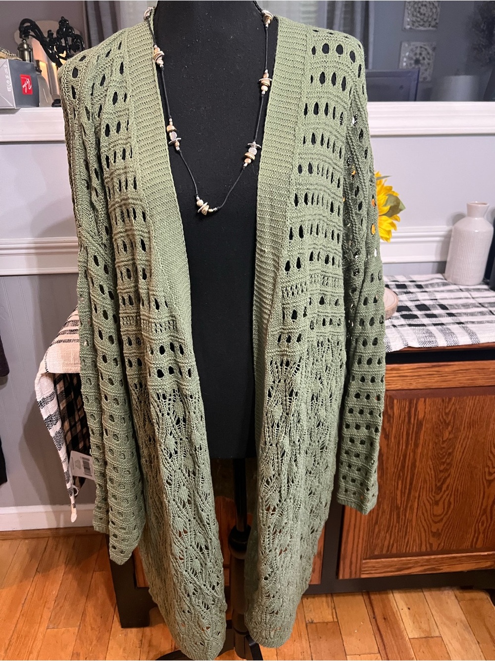 BloomChic Open-Knit Olive Green Women's Cardigan